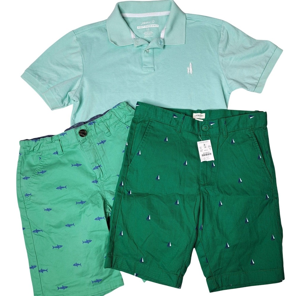 JohnnieO J. Crew Kids 10 NWT 3 Piece  Lot Polo Surfboard Crewcut Sailboat Shorts